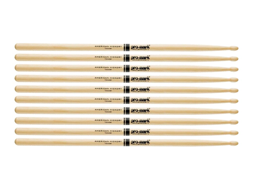 5 PACK Promark American Hickory Classic 5A Drumsticks, Oval Tip TX5AW-5