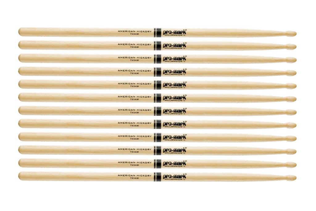 6 PACK Promark American Hickory Classic 5A Drumsticks, Oval Tip TX5AW-6