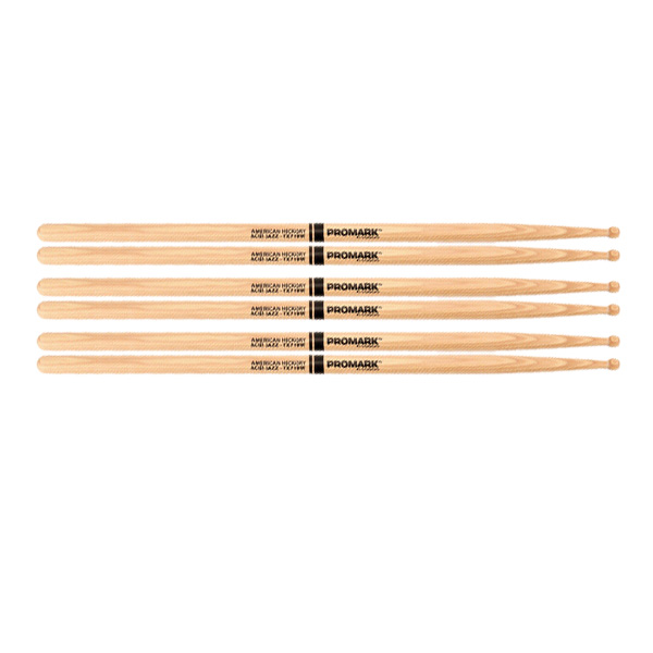 3 PACK Promark Hickory 718 Finesse Wood Tip drumstick TX718W-3