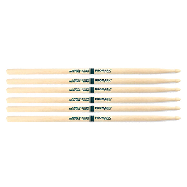 3 PACK Promark TXR5BW American Hickory Natural Wood Tip, Unlacquered TXR5BW-3