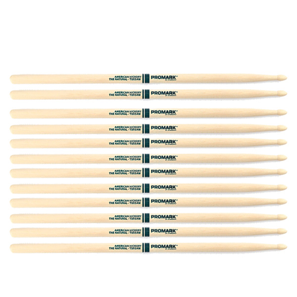 6 PACK Promark TXR5BW American Hickory Natural Wood Tip, Unlacquered TXR5BW-6