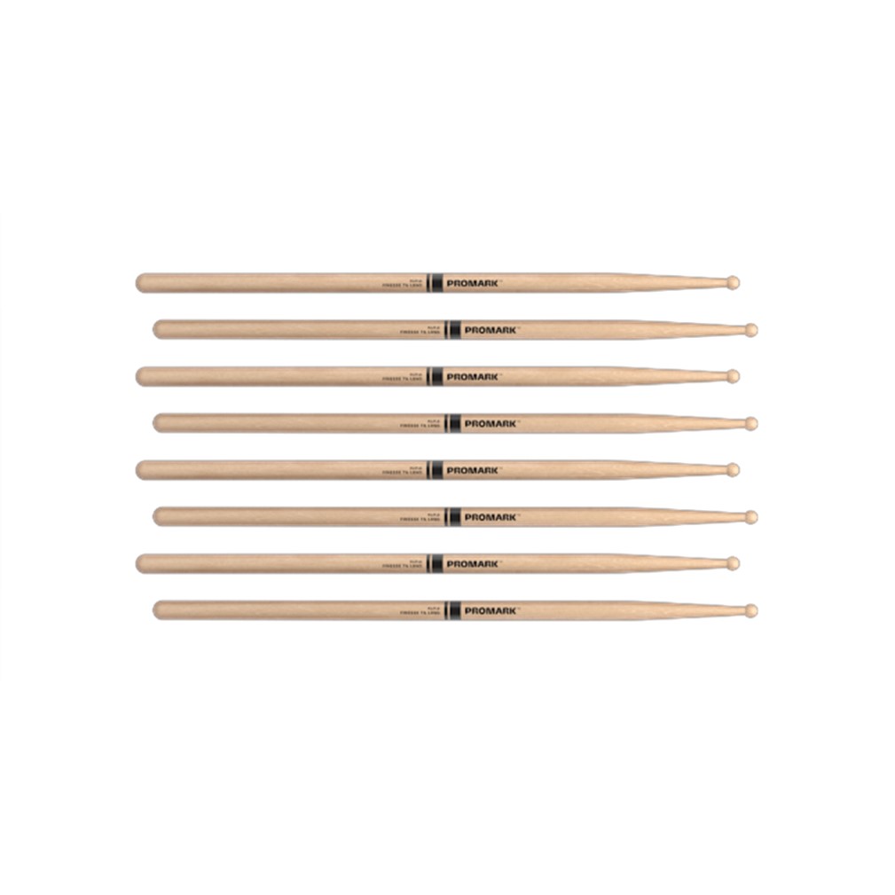 4 PACK Promark Finesse 7A Long Maple Drumsticks, Wood Tip, RBM535LRW
