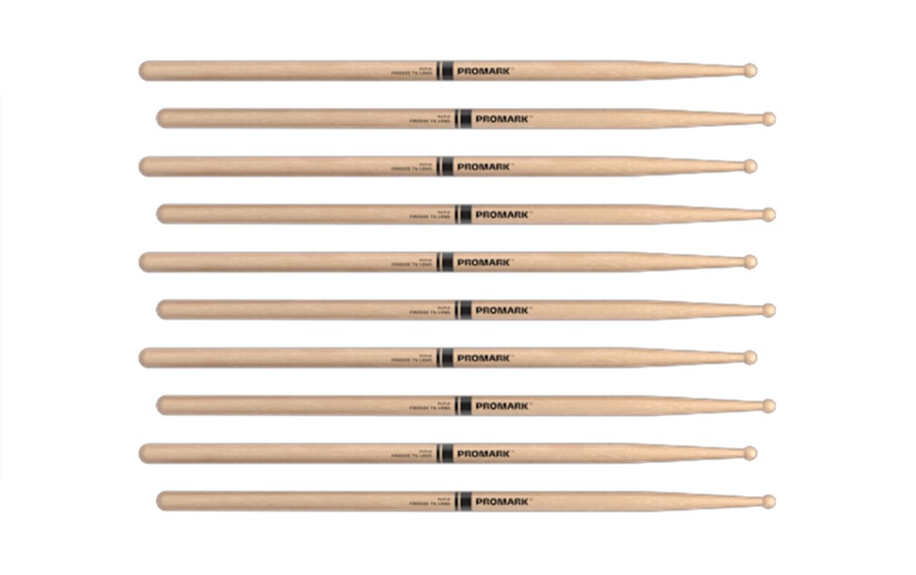 5 PACK Promark Finesse 7A Long Maple Drumsticks, Wood Tip, RBM535LRW