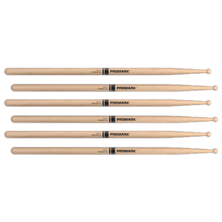 3 PACK Promark Finesse 5A Maple Drumstick, Small Round Wood Tip, RBM565RW
