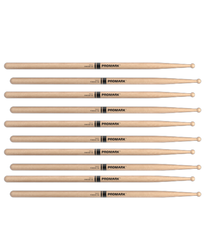 5 PACK Promark Finesse 5A Maple Drumstick, Small Round Wood Tip, RBM565RW