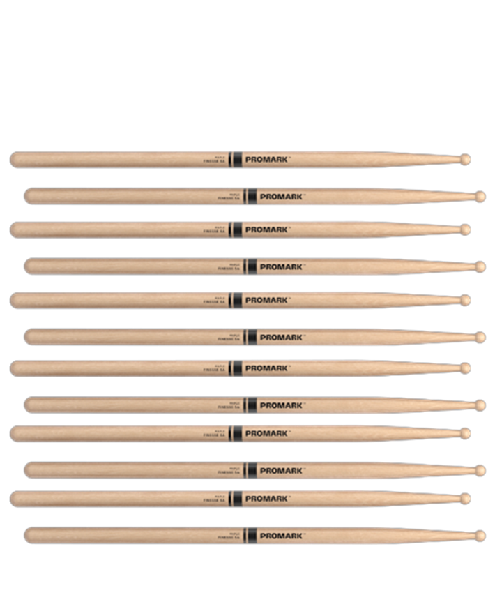 6 PACK Promark Finesse 5A Maple Drumstick, Small Round Wood Tip, RBM565RW