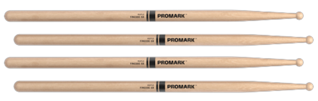 2 PACK ProMark Finesse 5B Maple Drumsticks, Small Round Wood Tip