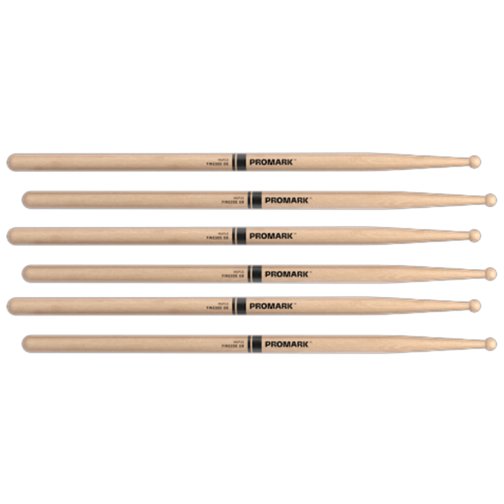3 PACK ProMark Finesse 5B Maple Drumsticks, Small Round Wood Tip