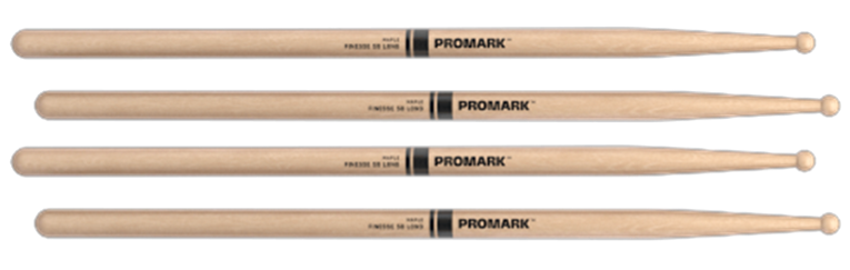 2 PACK ProMark Finesse 5B Long Maple Drumsticks, Small Round Wood Tip