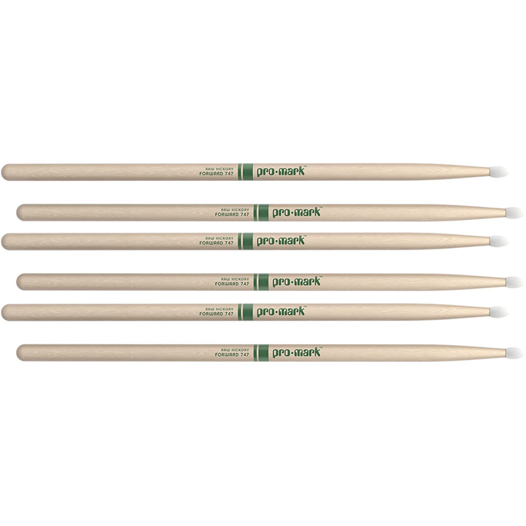 3 PACK ProMark Classic Forward 747 Raw Hickory Drumsticks, Oval Nylon Tip