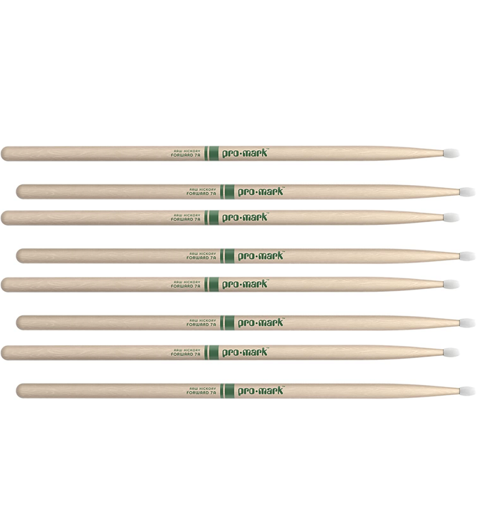4 PACK ProMark American Hickory 7A Natural Nylon Drum Sticks
