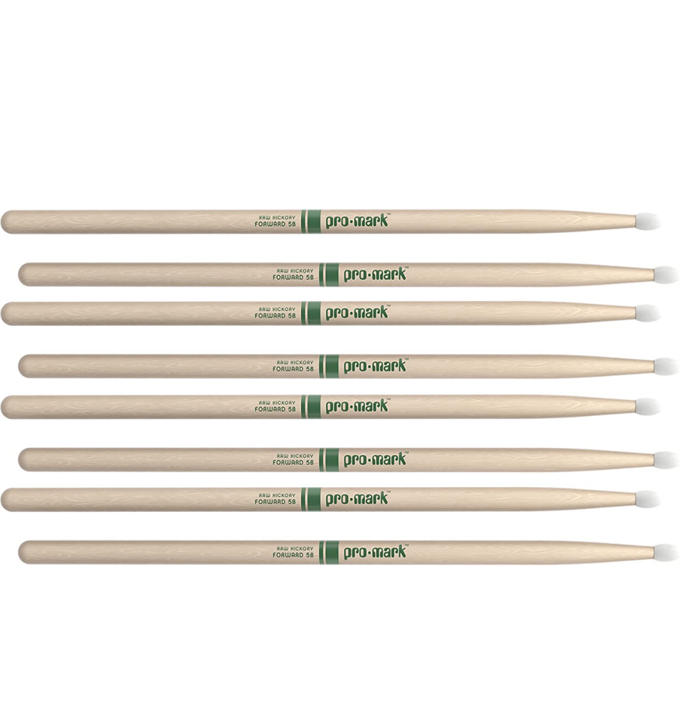 4 PACK ProMark Classic Forward 5B Raw Hickory Drumsticks, Oval Nylon Tip