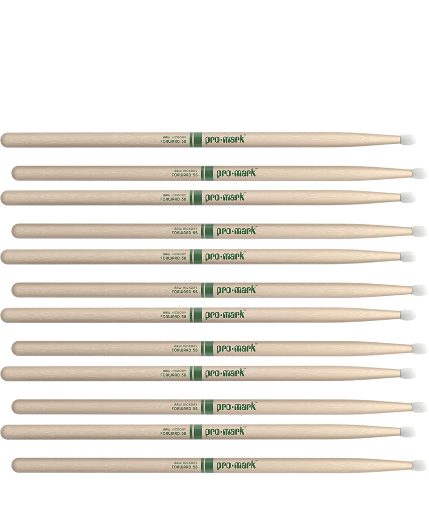 6 PACK ProMark Classic Forward 5B Raw Hickory Drumsticks, Oval Nylon Tip