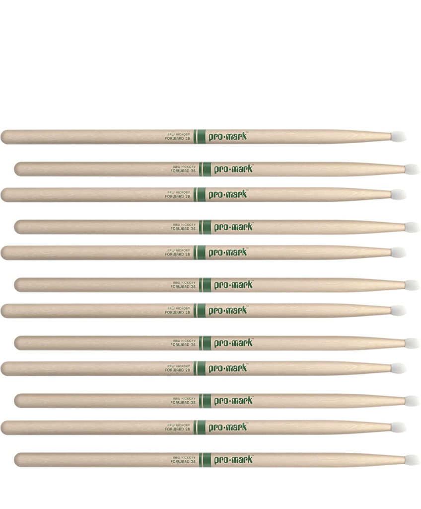6 PACK ProMark Classic Forward 2B Raw Hickory Drumsticks, Oval Nylon Tip