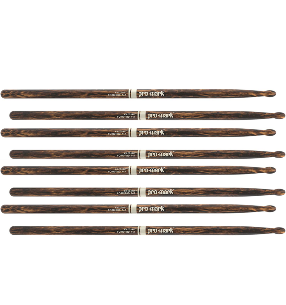 4 PACK ProMark Classic Forward 747 Drumsticks FireGrain Lacquer Finish, Oval Wood Tip