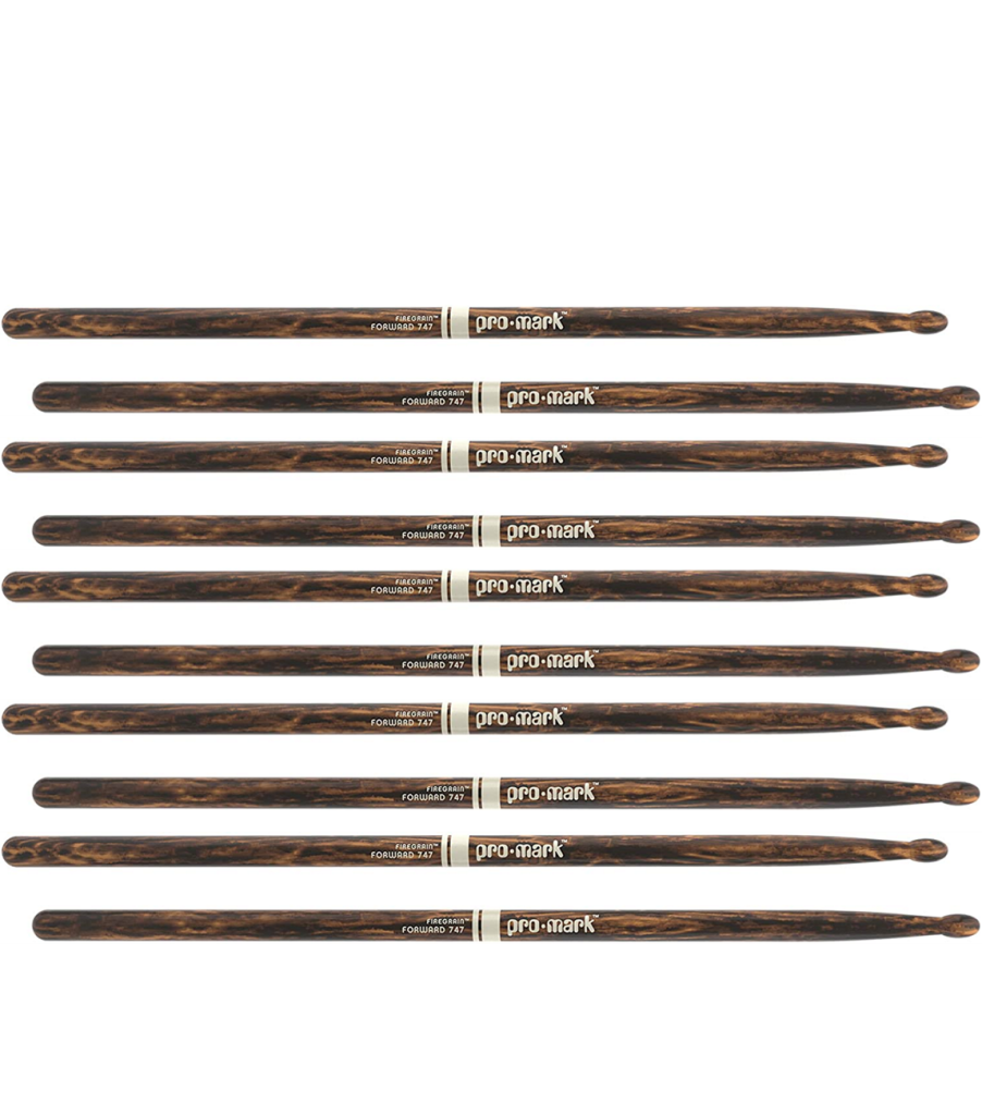 5 PACK ProMark Classic Forward 747 Drumsticks FireGrain Lacquer Finish, Oval Wood Tip