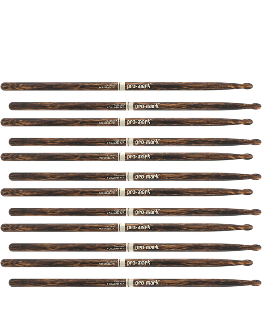 6 PACK ProMark Classic Forward 747 Drumsticks FireGrain Lacquer Finish, Oval Wood Tip