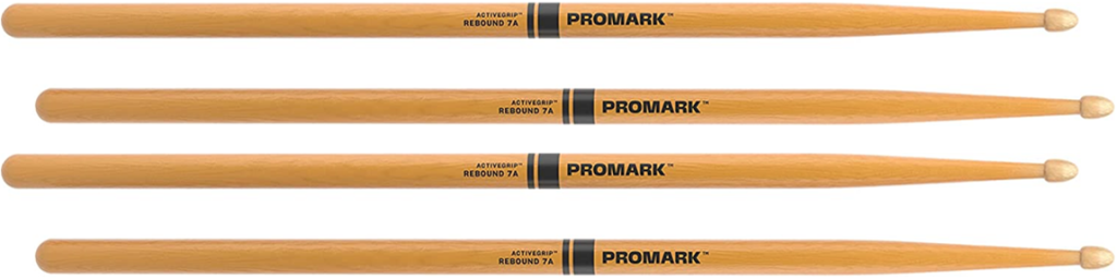 2 PACK Promark Rebound 7A ActiveGrip Clear Hickory Drumstick, Acorn Wood Tip