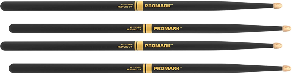 2 PACK Promark Rebound 7A ActiveGrip Hickory Drumstick, Acorn Wood Tip