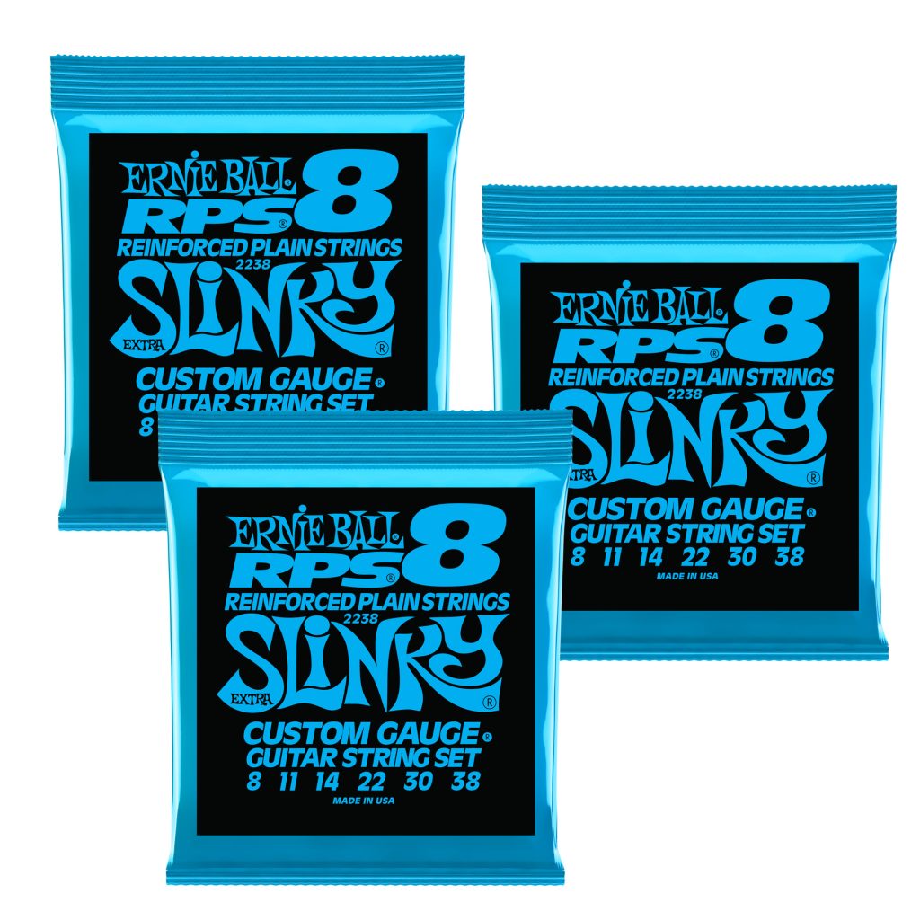 3 PACK Ernie Ball 2238 RPS Reinforced Extra Slinky Electric Guitar Strings 8-38