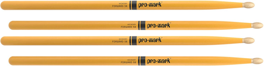 2 PACK ProMark Classic Forward 5B Painted Yellow Hickory Drumsticks, Oval Wood Tip