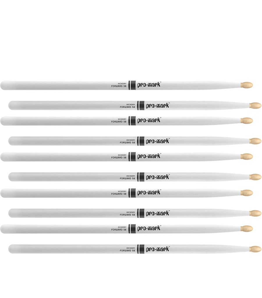 5 PACK ProMark Classic Forward 5B Painted White Hickory Drumsticks, Oval Wood Tip