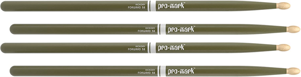 2 PACK ProMark Classic Forward 5B Painted Green Hickory Drumsticks, Oval Wood Tip