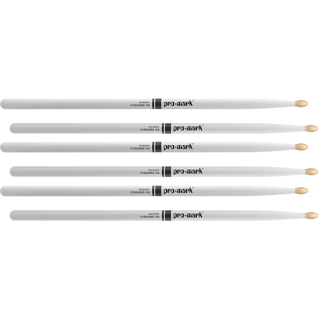 3 PACK ProMark Classic Forward 5A Painted White Hickory Drumsticks, Oval Wood Tip