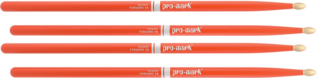 2 PACK ProMark Classic Forward 5A Painted Orange Hickory Drumsticks, Oval Wood Tip