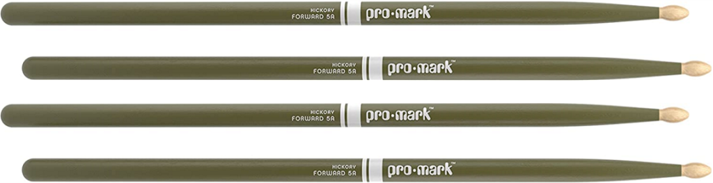 2 PACK ProMark Classic Forward 5A Painted Green Hickory Drumsticks, Oval Wood Tip