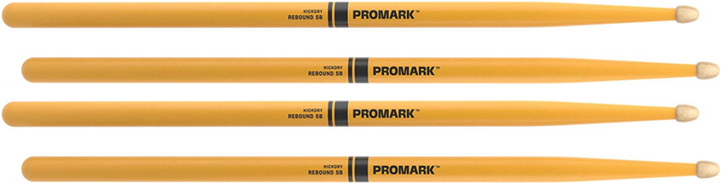 2 PACK ProMark Rebound 5B Painted Yellow Hickory Drumsticks, Acorn Wood Tip