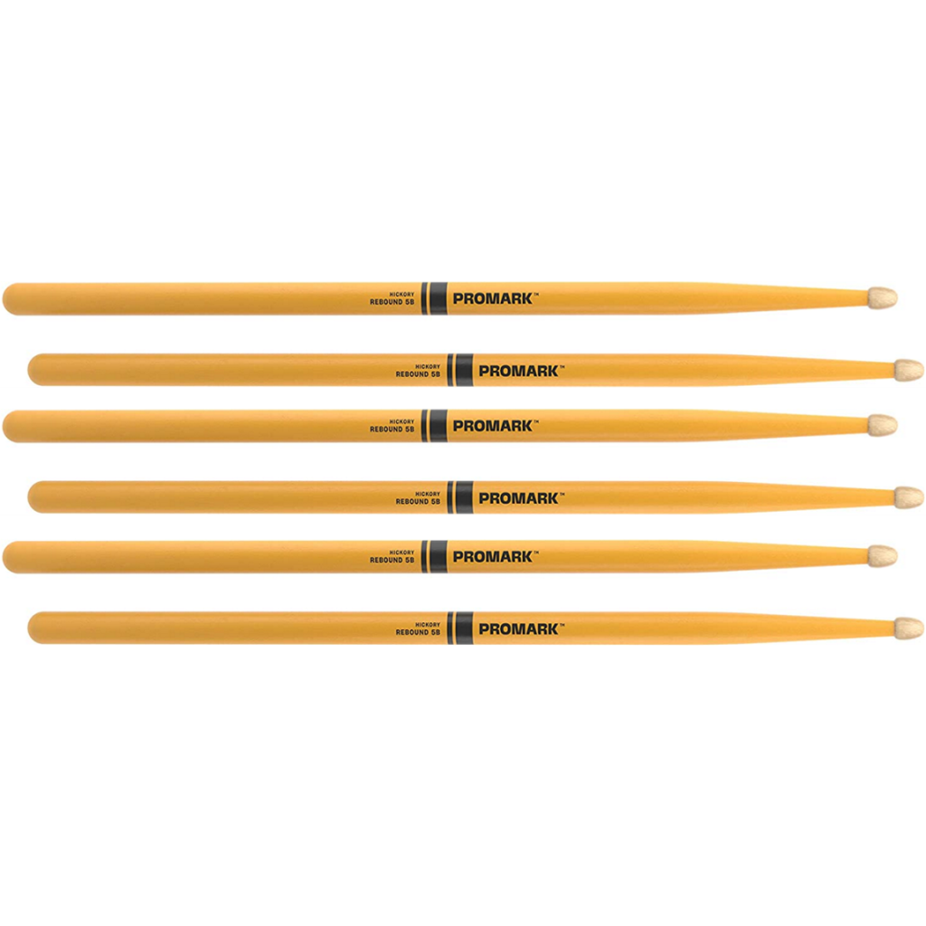 3 PACK ProMark Rebound 5B Painted Yellow Hickory Drumsticks, Acorn Wood Tip