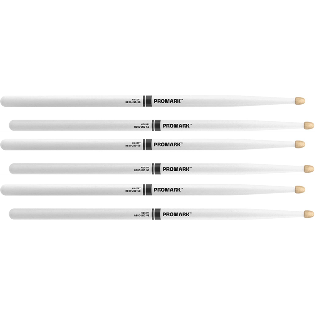 3 PACK ProMark Rebound 5B Painted White Hickory Drumsticks, Acorn Wood Tip