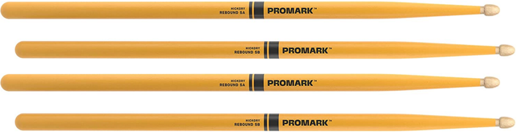 2 PACK ProMark Rebound 5A Painted Yellow Hickory Drumsticks, Acorn Wood Tip