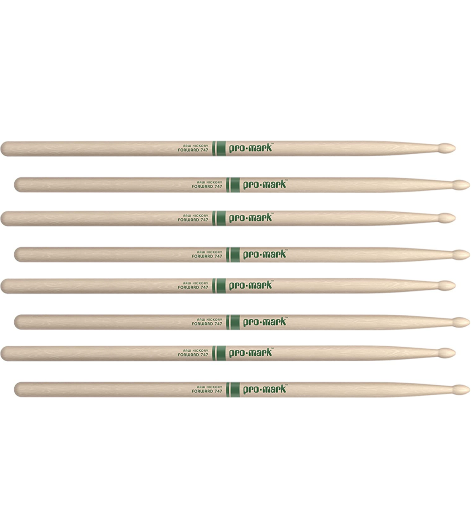4 PACK ProMark Classic Forward 747 Raw Hickory Drumsticks, Oval WoodTip