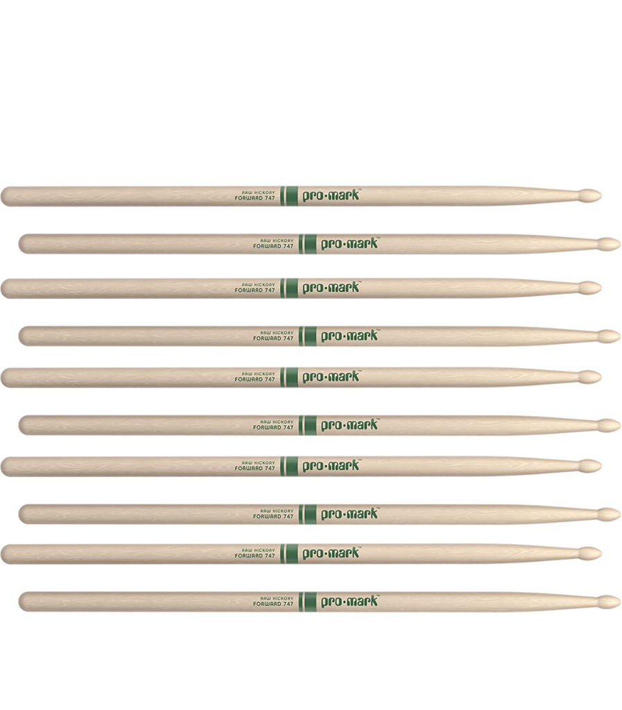 5 PACK ProMark Classic Forward 747 Raw Hickory Drumsticks, Oval WoodTip