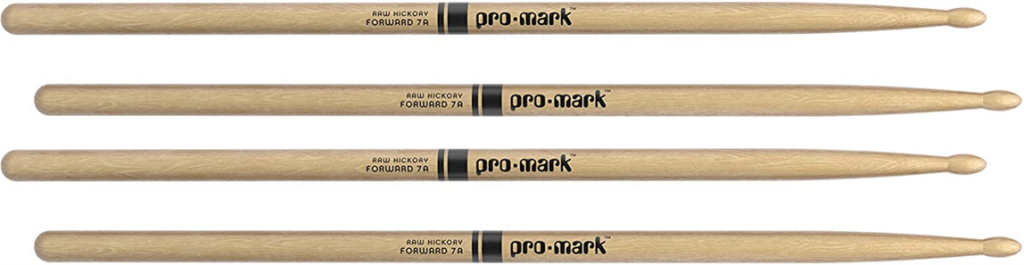 2 PACK ProMark American Hickory 7A Natural Drum Sticks, Oval Wood Tip