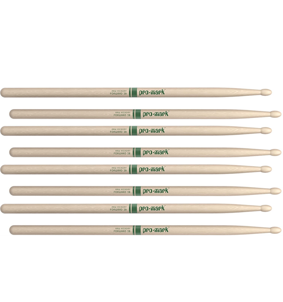 4 PACK ProMark Classic Forward 2B Raw Hickory Drumsticks, Oval Wood Tip