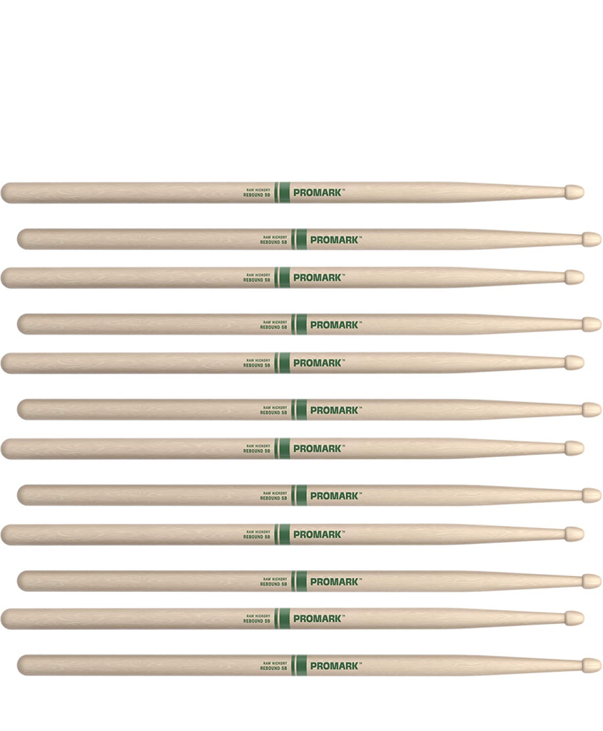 6 PACK ProMark Rebound 5B Raw Hickory Drumsticks, Acorn Wood Tip