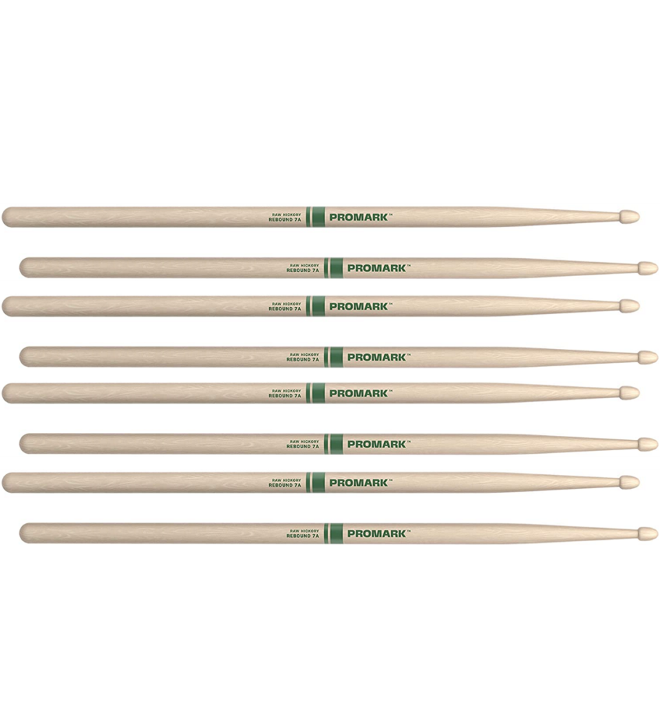 4 PACK ProMark Rebound 7A Raw Hickory Drumsticks, Acorn Wood Tip