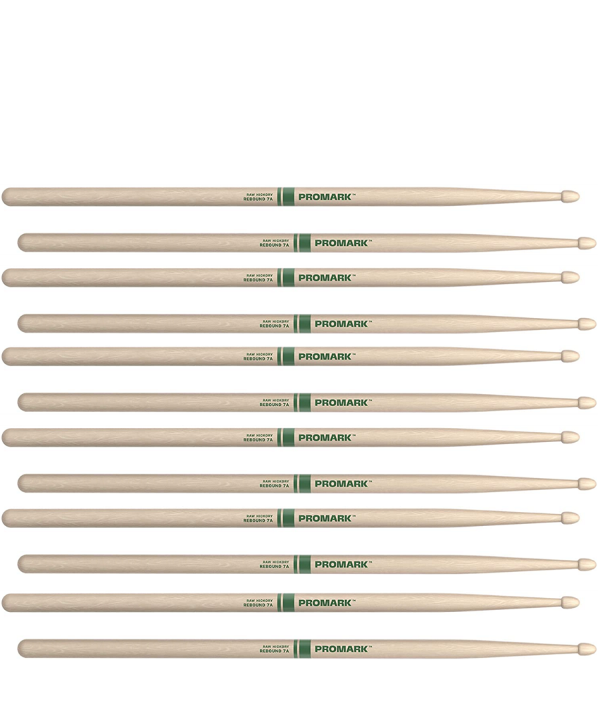 6 PACK ProMark Rebound 7A Raw Hickory Drumsticks, Acorn Wood Tip