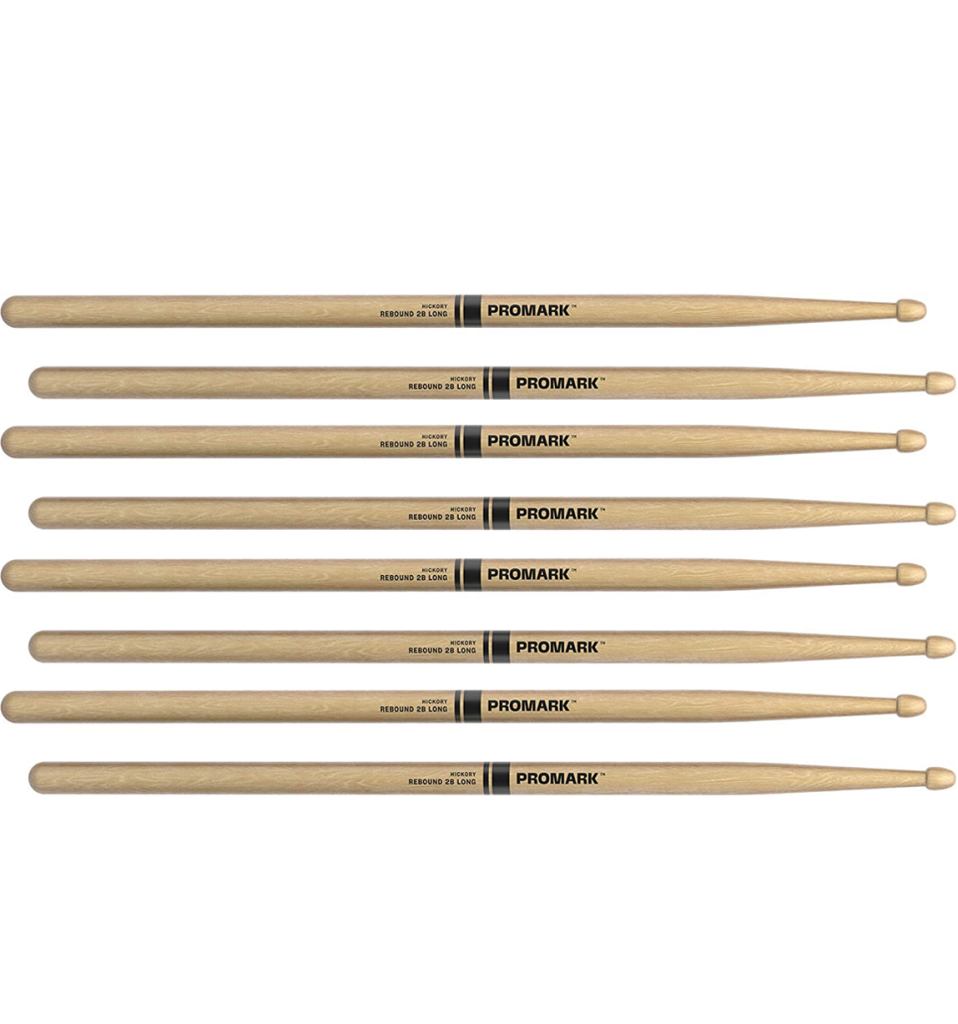 4 PACK ProMark Rebound 2B Long Hickory Drumsticks, Acorn Wood Tip