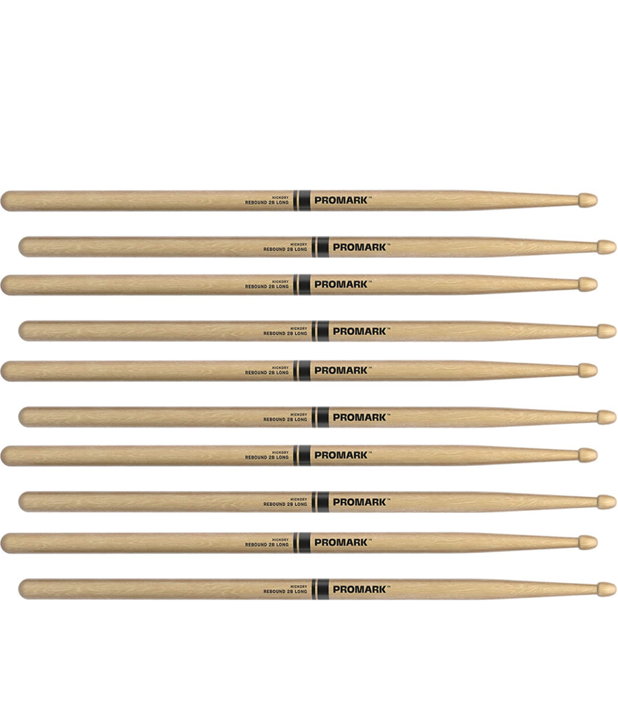 5 PACK ProMark Rebound 2B Long Hickory Drumsticks, Acorn Wood Tip