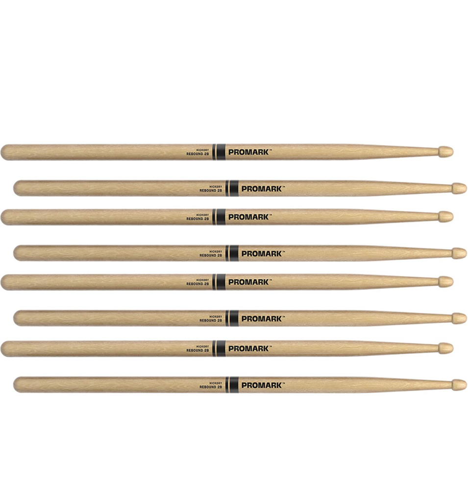 4 PACK ProMark Rebound 2B Hickory Drumsticks, Acorn Wood Tip