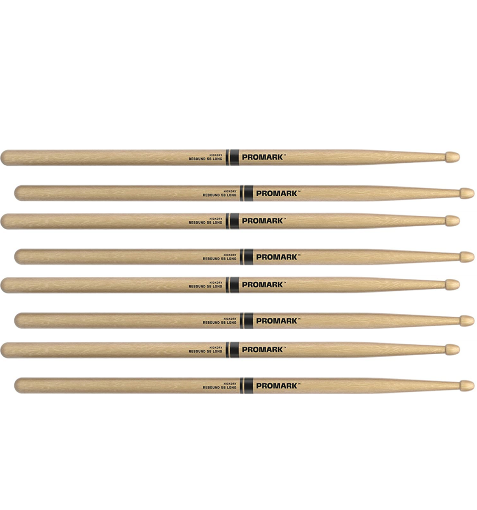 4 PACK ProMark Rebound 5B Long Hickory Drumsticks, Acorn Wood Tip