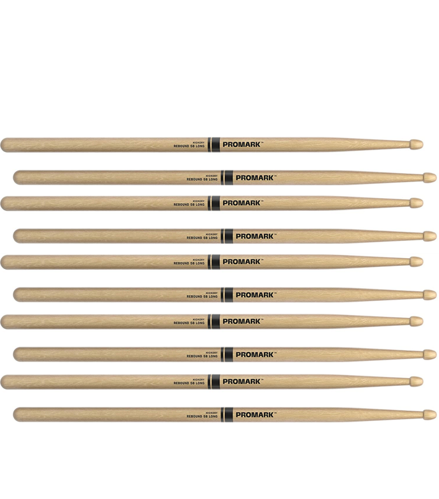 5 PACK ProMark Rebound 5B Long Hickory Drumsticks, Acorn Wood Tip