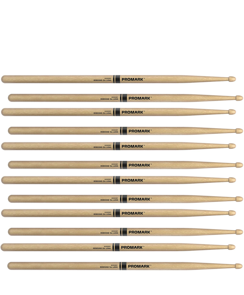 6 PACK ProMark Rebound 5A Long Hickory Drumsticks, Acorn Wood Tip
