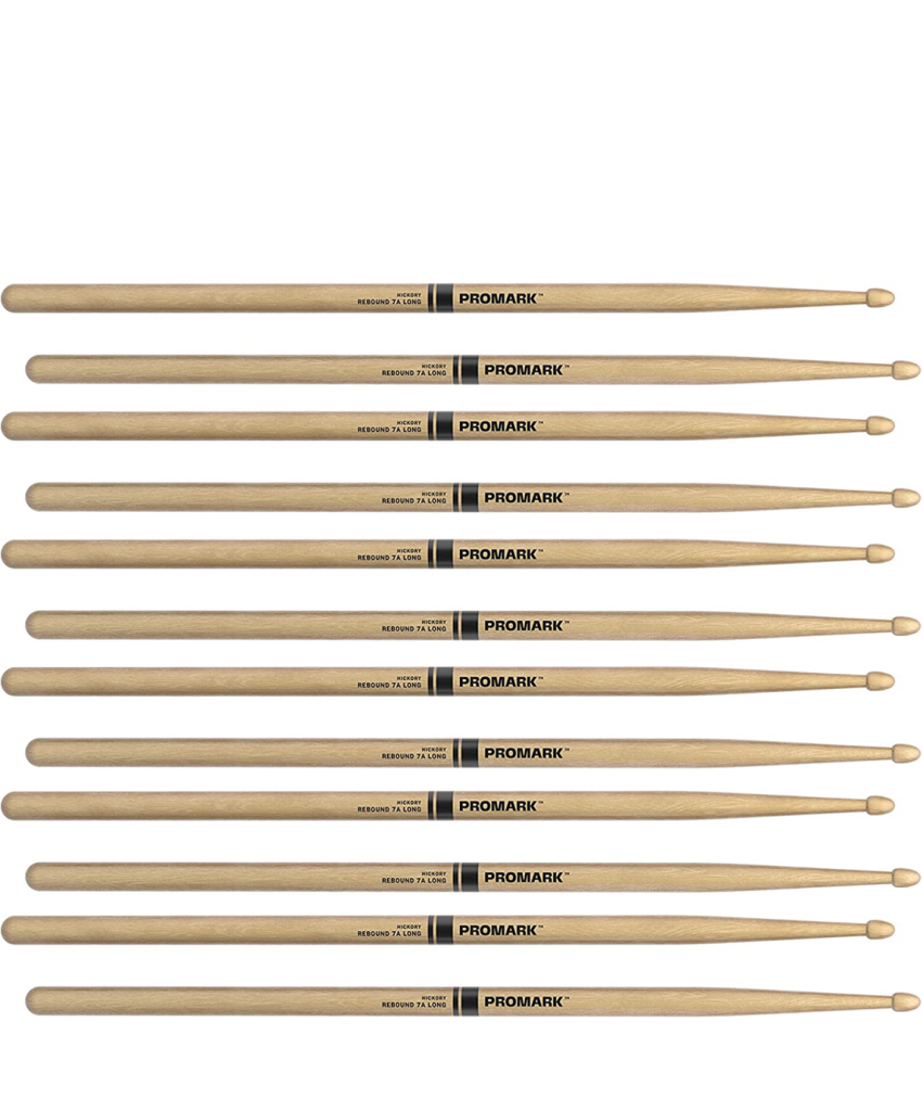 6 PACK ProMark Rebound 7A Long Hickory Drumsticks, Acorn Wood Tip