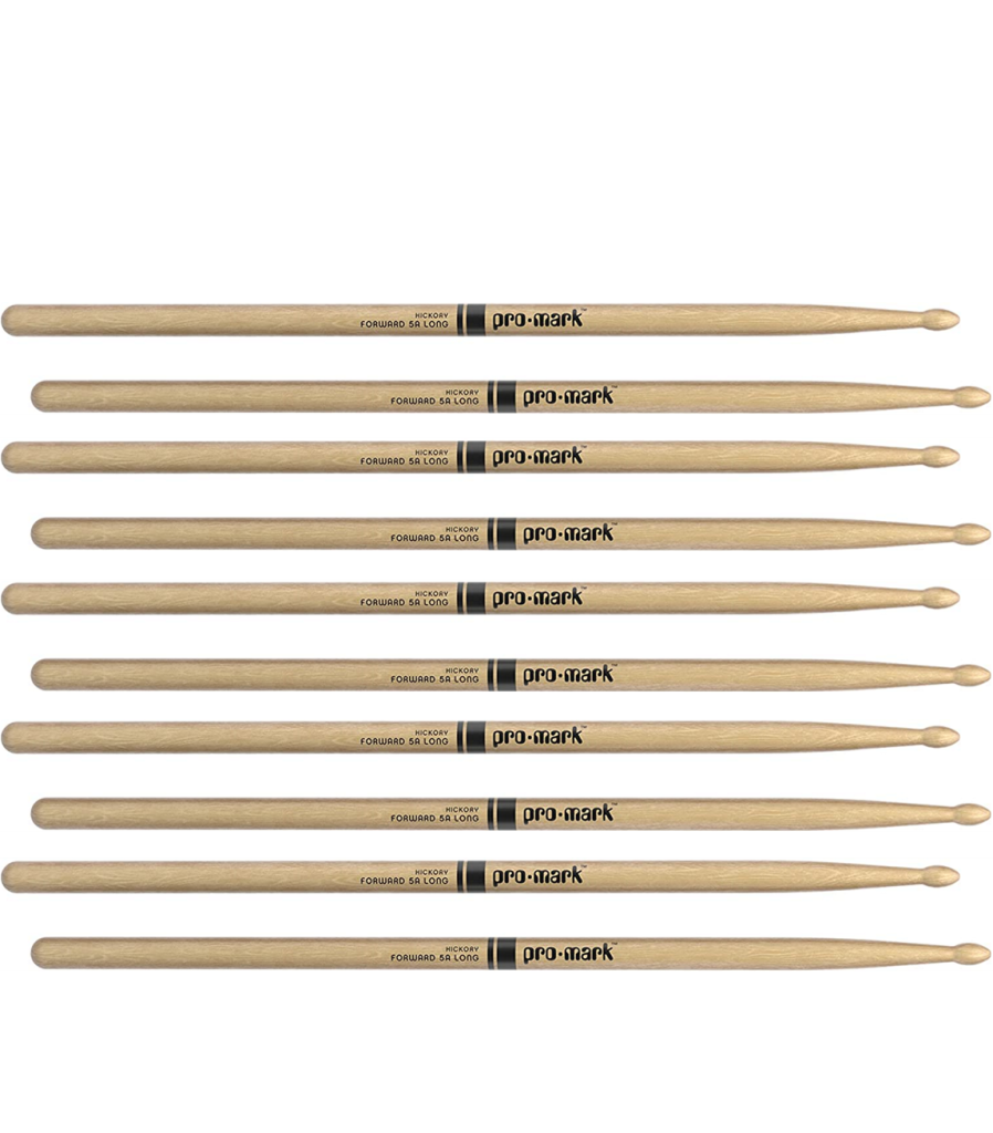 5 PACK ProMark Classic Forward 5A Long Hickory Drumsticks, Oval Wood Tip