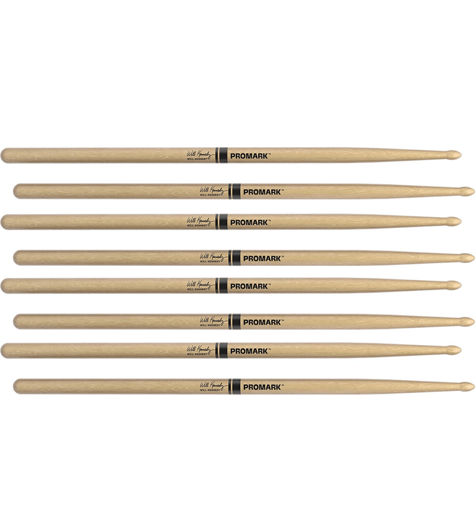 4 PACK ProMark Will Kennedy Hickory Drumsticks, Wood Tip
